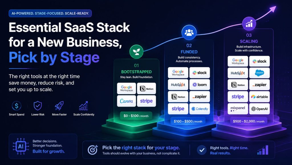 Essential SaaS Stack for a New Business, Pick by Stage